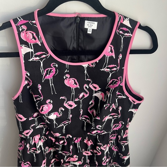 Crown & Ivy Black Black & Pink Flamingo Dress -Size 12P - Picture 7 of 13